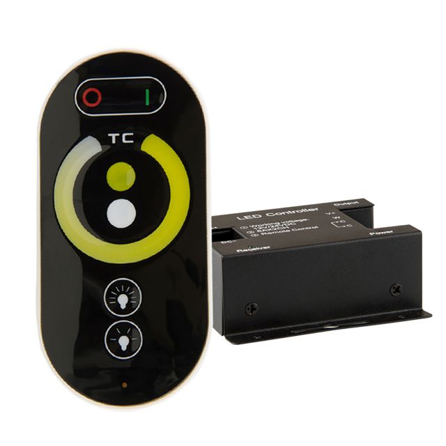Wireless touch dynamic white PWM dimmer with radio remote control, 12-24V DC 2x6A