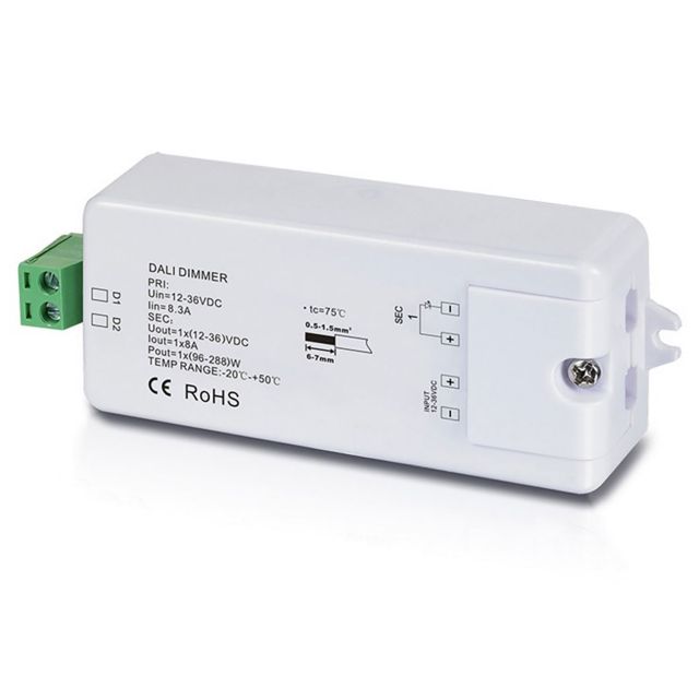 DALI 1 address PWM dimmer 12-36V, 1 channel, 12-36V 8A, 48V 4A