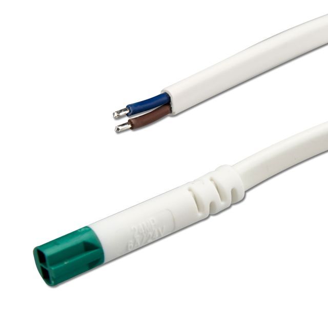 Mini-Plug csatlakozókábel male, 1m, 2x0,75, IP54, fehér-zöld, max. 48V/6A