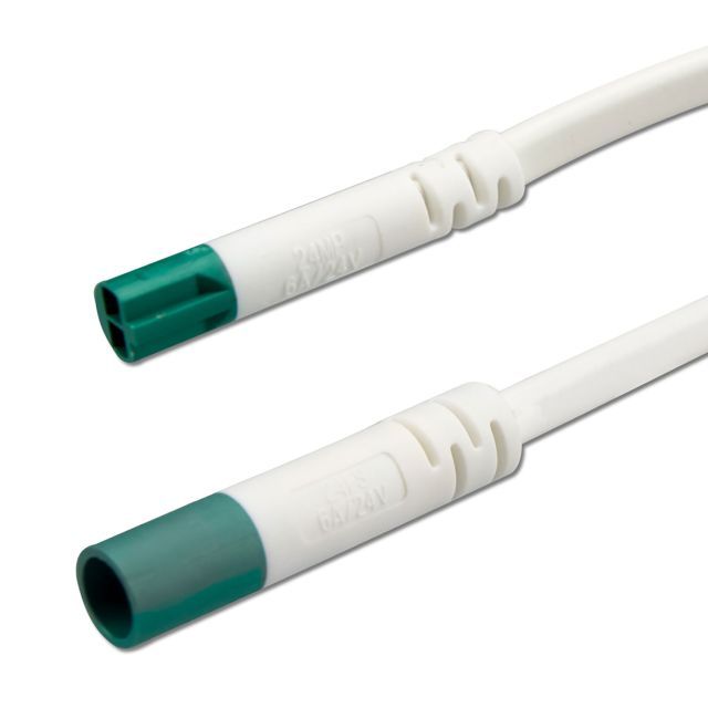 Mini-Plug hosszabbító male-female, 1m, 2x0,75, IP54, fehér-zöld, max. 48V/6A