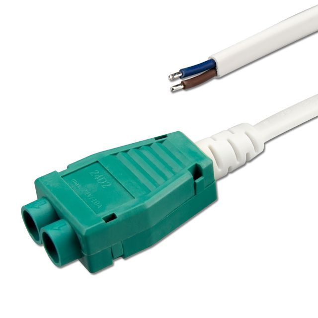 Mini-Plug 2-utas elosztó female, 1m, 2x0,75, IP54, fehér-zöld, max. 48V/6A