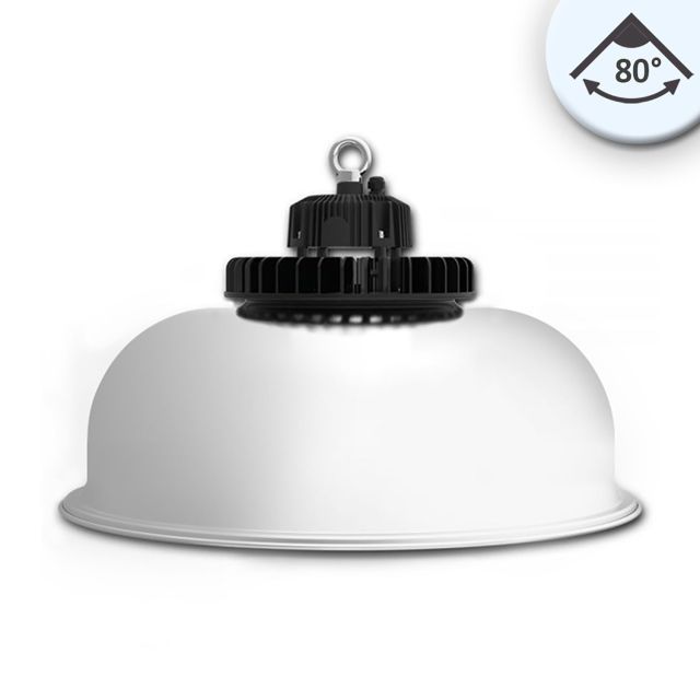 LED csarnoklámpa FL, 120 W, alumínium búrával, IP65, hideg fehér, 80°, 1-10 V dimmelhető
