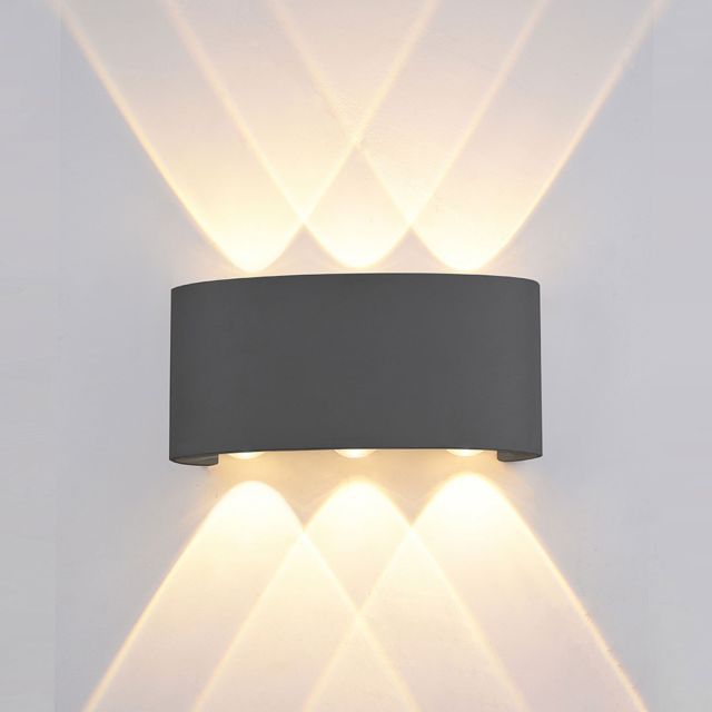 Kültéri LED fali lámpa, fel/le, IP54, 6*1 W CREE, homok fekete, meleg fehér