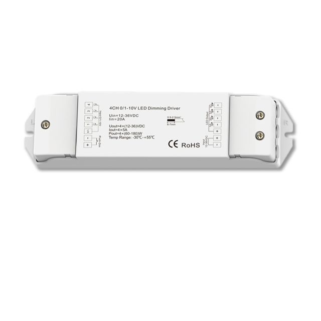 Sys-Pro 1xpush/4x1-10V input PWM dimmer, 4 channel, 12-36V DC 4x5A