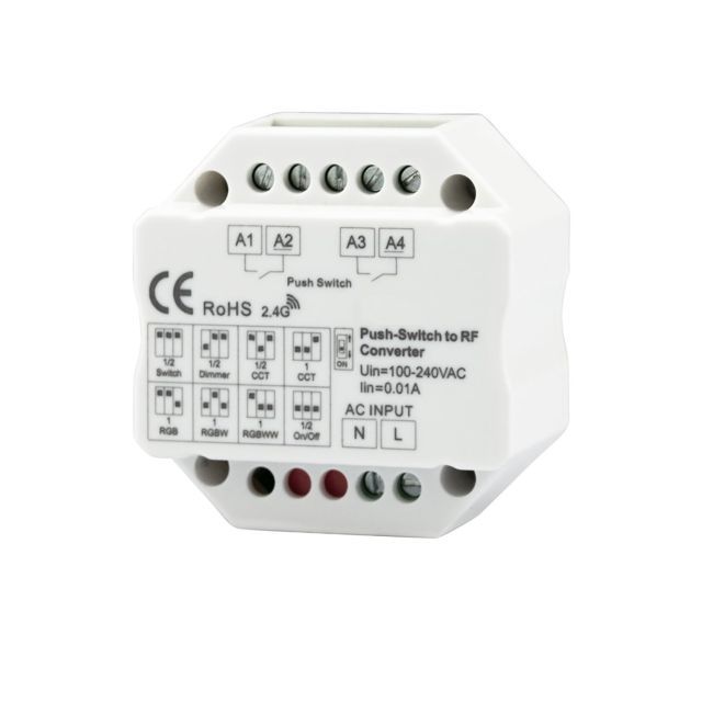 Sys-Pro Push switch RF konverterhez,2-Push bemenet Funk-Output  Switch/Dimm/CCT/ RGB/RGB+W,100-240 V