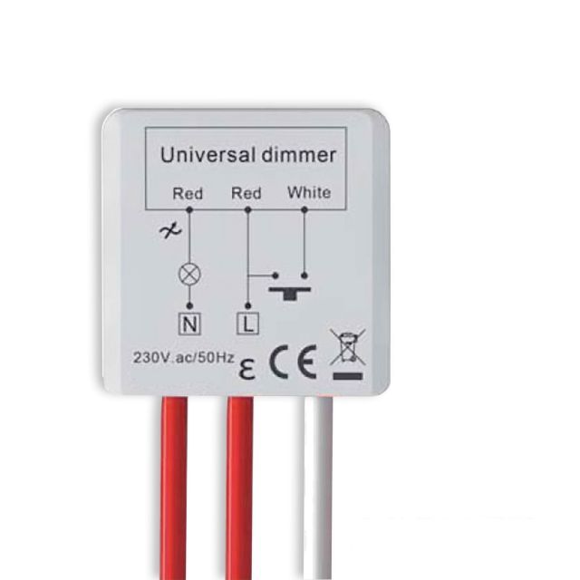 Univerzális push mini dimmer dimmelhető 230V-os lámpatestekhez/trafókhoz, 250VA