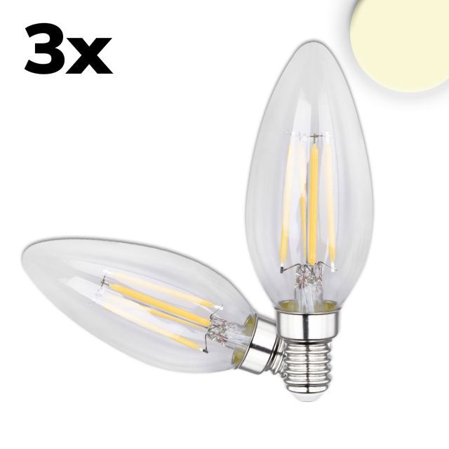 E14 LED gyertya, 4W, világos, meleg fehér, 3 darabos csomagban