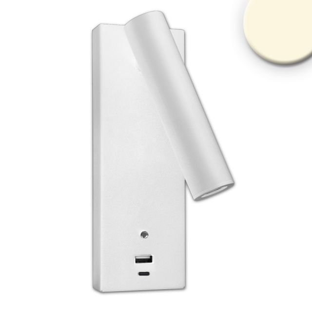 LED olvasólámpa, 3W, fehér, USB-A és USB-C töltőaljzattal, melegfehér, 3 fokozatban dimmelhető