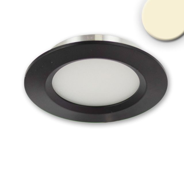 LED furniture spot recessed MiniAMP black, round, 3W, 120°, 24V DC, warm white 3000K, dimmable
