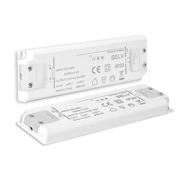 LED-trafó 12V/DC, 0-30W, ultravékony, SELV