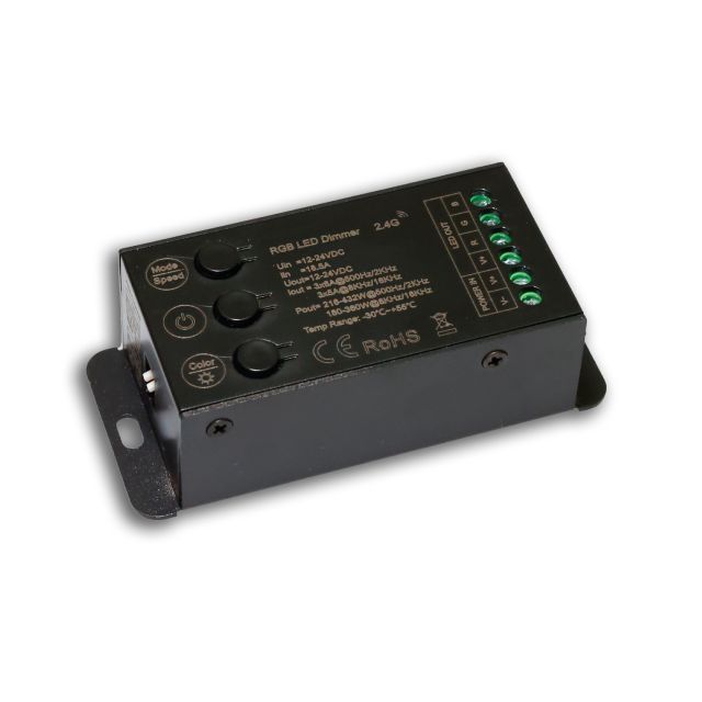 Sys-Pro rádióhálós Multi-PWM RGB dimmer vezérlogombokkal, 3 csatornás, 12-24V DC 12-18A
