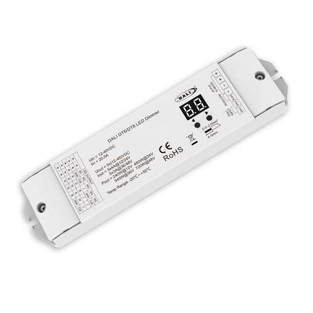DALI DT6/DT8 1 address Multi-PWM dimmer, 5 channel, 12-24V DC 5x4A, 48V DC 5x3A